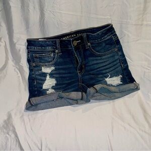 American Eagle Outfitters Distressed Dark Blue Jean Shorts